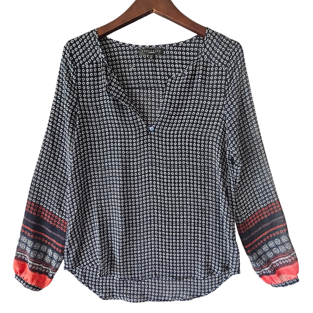 Sanctuary Clothing XS Blouse Top Long Sleeve Floral Print V Neck Popover